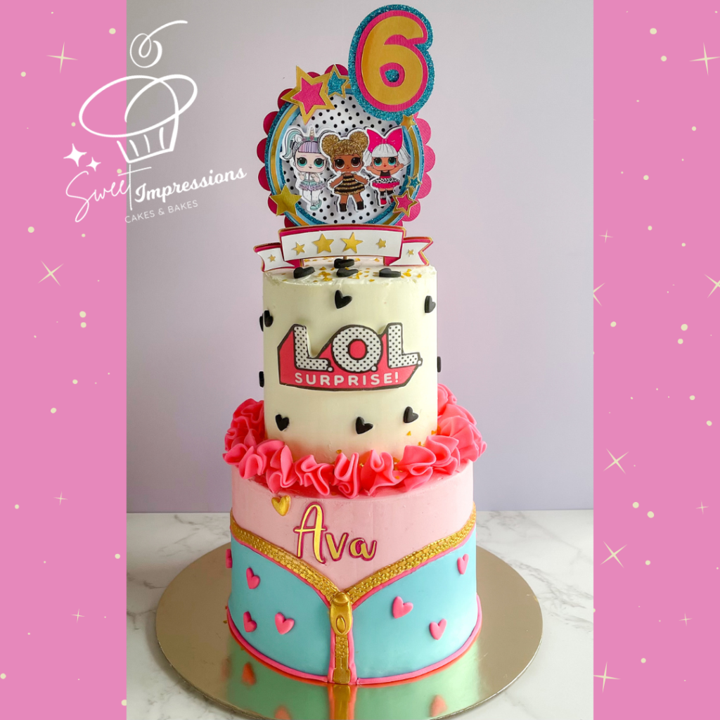 two tier custom LOL doll cake